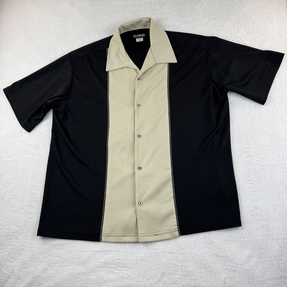 BC Ethic Bowling Shirt Mens Large Black Tan Retro Two Tone Made in USA